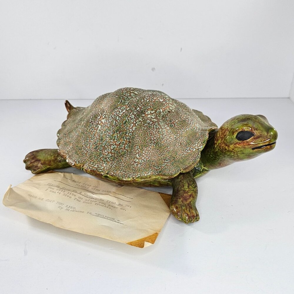 Vintage Snapper Turtle Large Trinket Box Figurine Removable Shell 1970